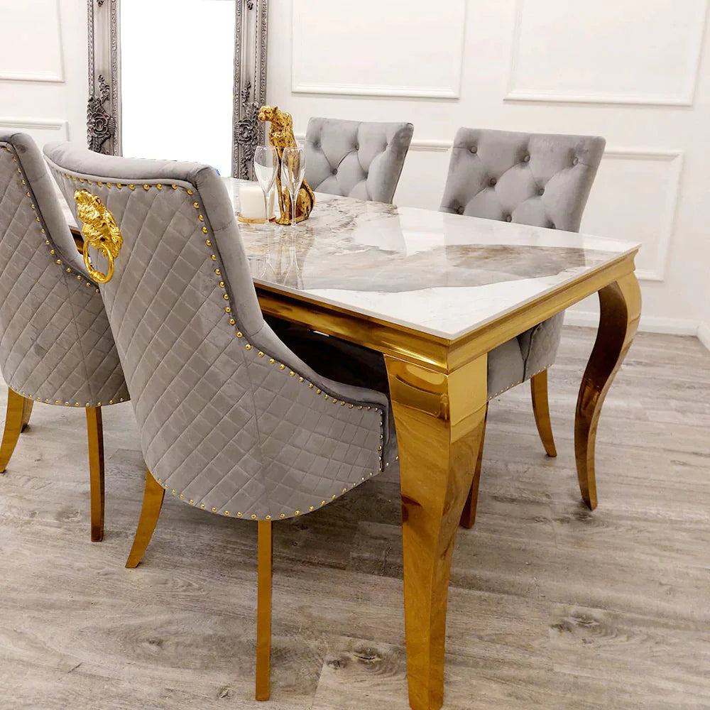 Plush-DT-02 Gold Dining Table Sintered Stone Top