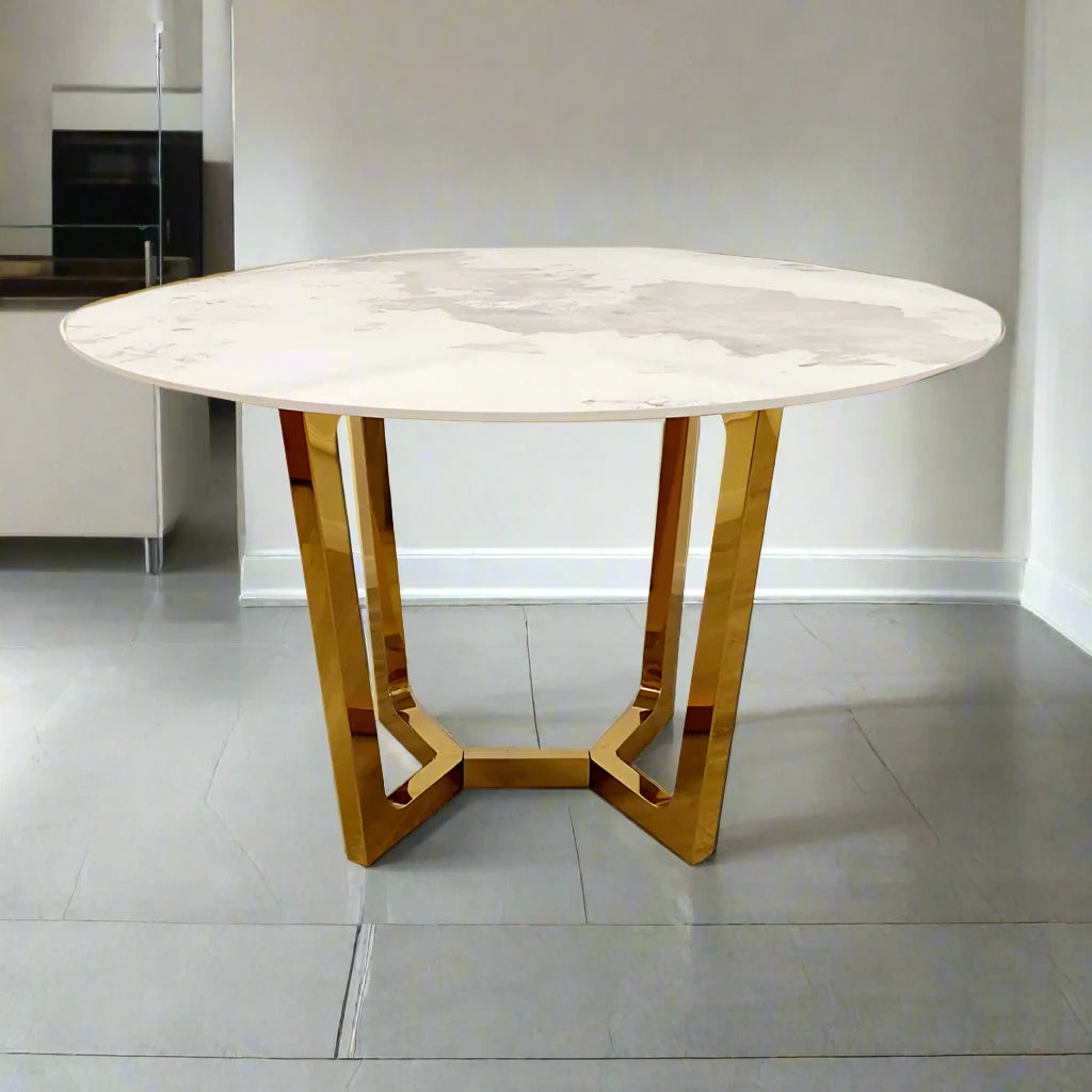 Plush-DT-03 Gold 1.2 Round Dining Table with Sintered Stone Top