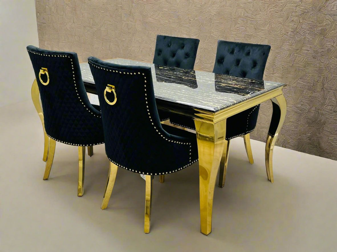 Plush-DT-13 2m Black & Gold Frame Marble Table