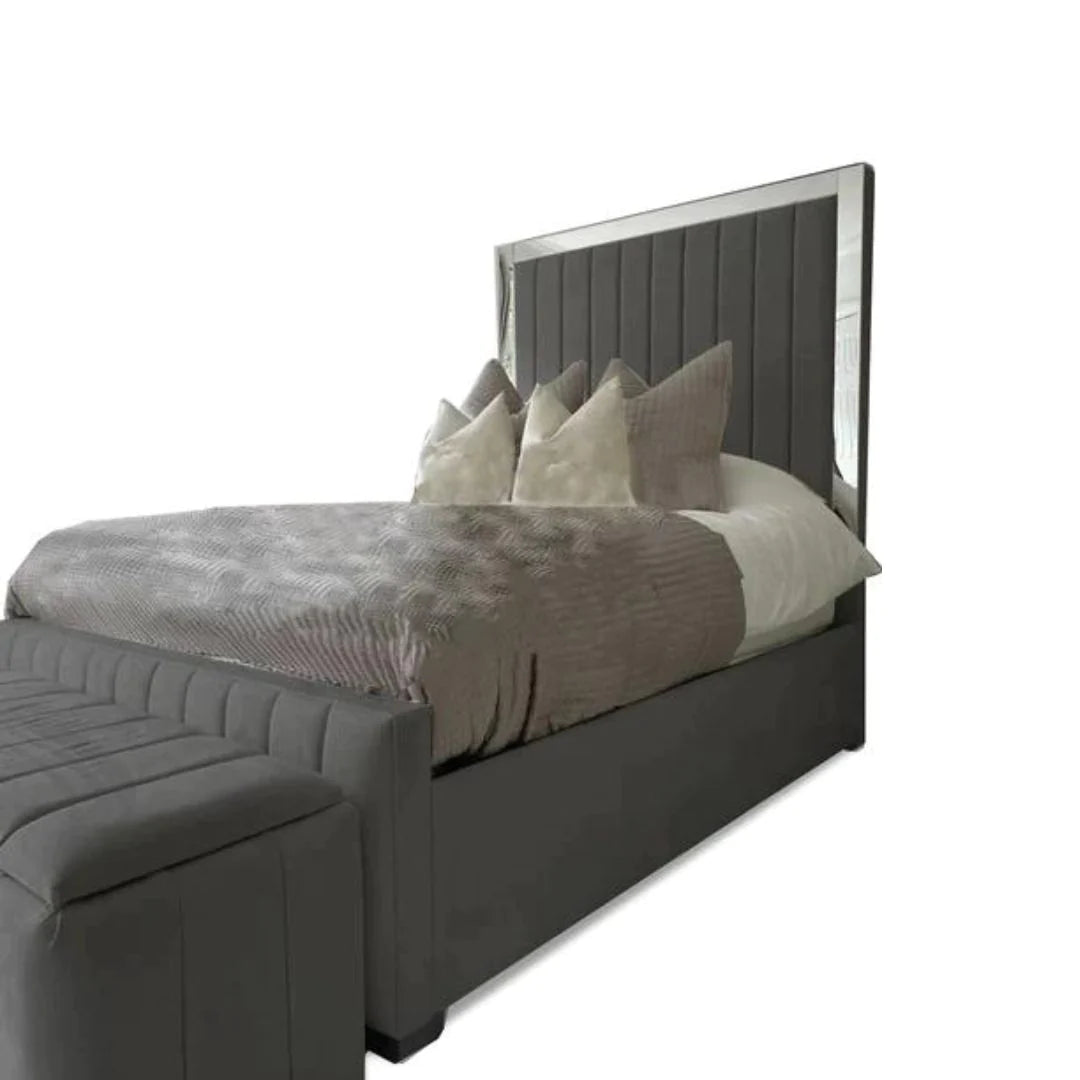 Mirrored Sapphire Upholstered Bed Frame