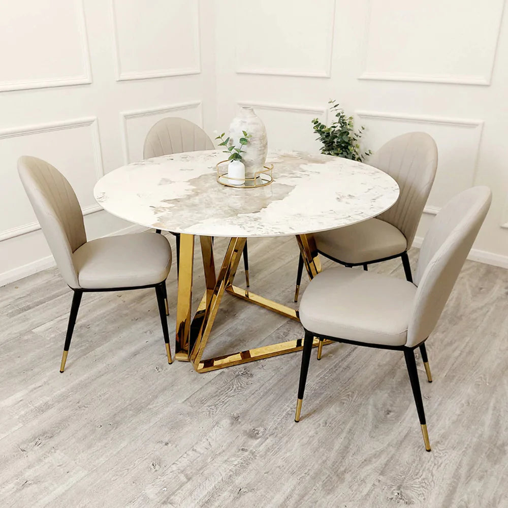 Plush-DT-17 Gold 1.3 Round Dining Table with Sintered Stone Top