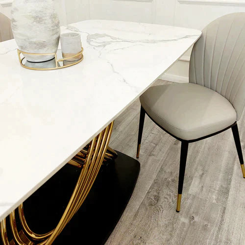 Plush-DT-01 Gold 1.8 Dining Table with Polar White Sintered Stone Top