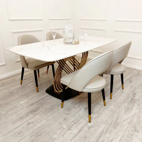 Plush-DT-01 Gold 1.8 Dining Table with Polar White Sintered Stone Top