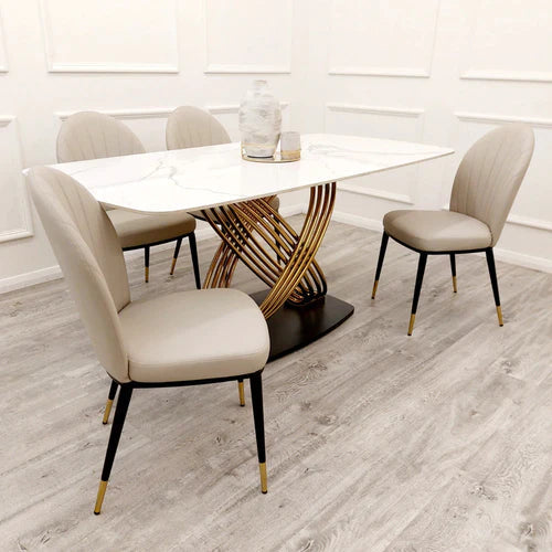 Plush-DT-01 Gold 1.8 Dining Table with Polar White Sintered Stone Top