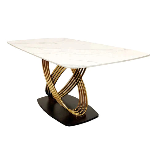 Plush-DT-01 Gold 1.8 Dining Table with Polar White Sintered Stone Top