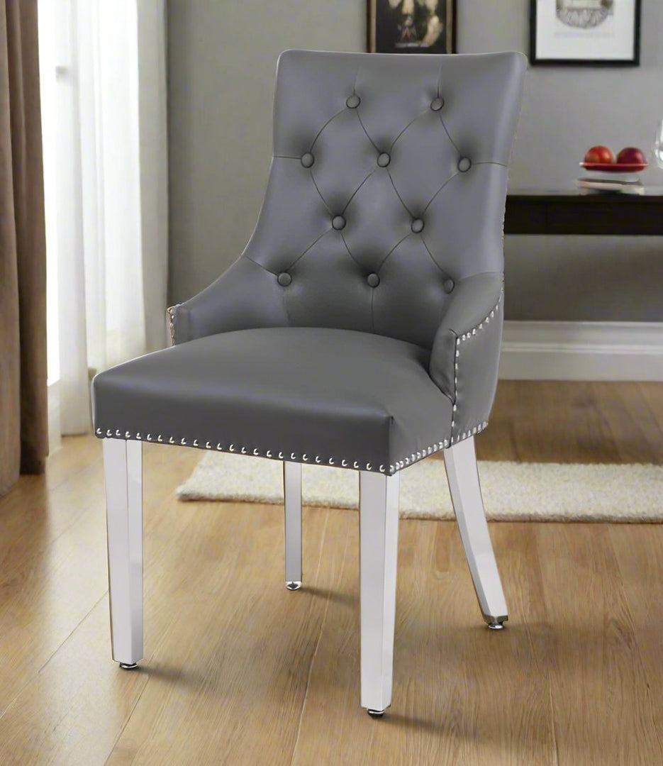 Plush-DC-26  Hudson Grey PU Leather Dining Chair Ring Knocker