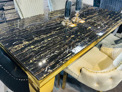 Plush-DT-13 2m Black & Gold Frame Marble Table