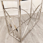 Load image into Gallery viewer, Plush-CNT-34 Chrome Console Table with Stomach Ash Grey Sintered Top
