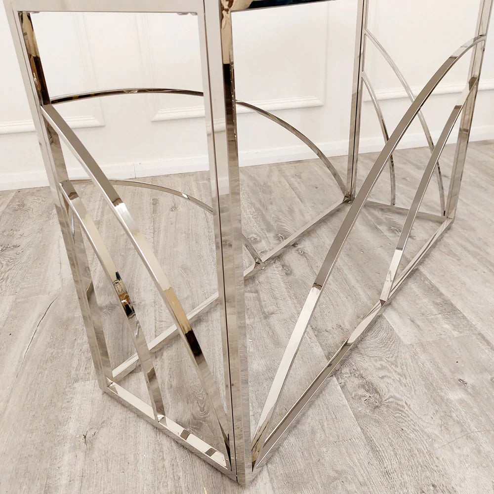 Plush-CNT-34 Chrome Console Table with Stomach Ash Grey Sintered Top