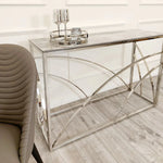 Load image into Gallery viewer, Plush-CNT-34 Chrome Console Table with Stomach Ash Grey Sintered Top
