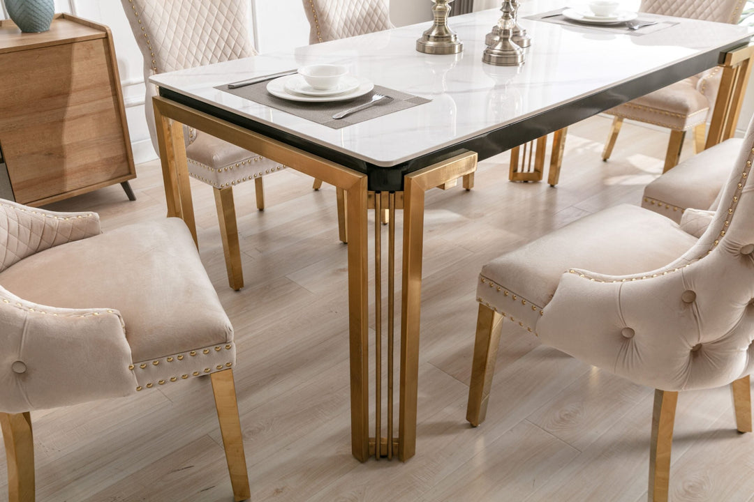 Plush-DT-18 Rectangle 150cm Ceramic Gold Table