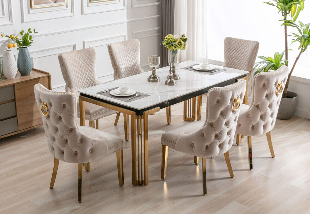 Plush-DT-18 Rectangle 150cm Ceramic Gold Table