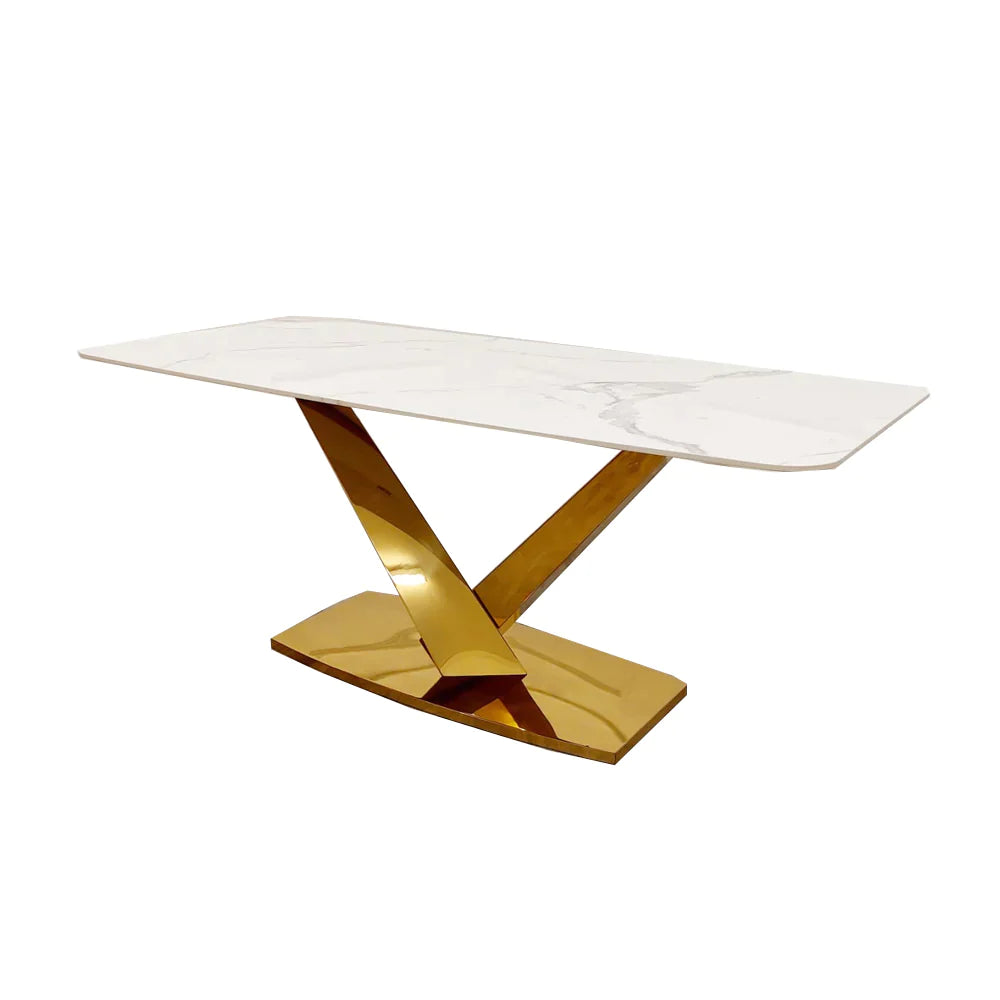 Plush-DT-11 Gold 1.8 Dining Table with Polar White Sintered Stone Top