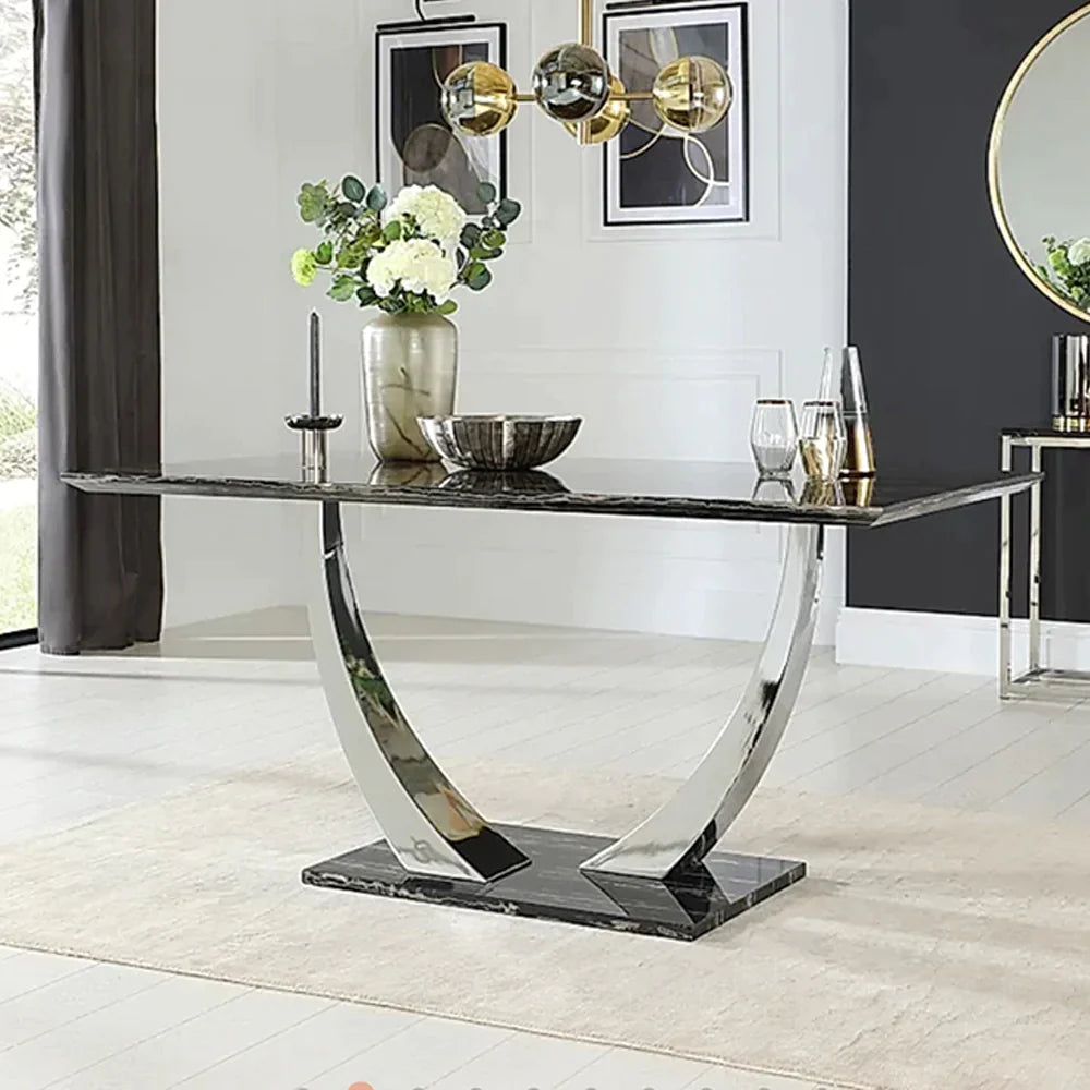 Plush-DT-14 1.6 Chrome Dining Table with Black Sintered Stone Top