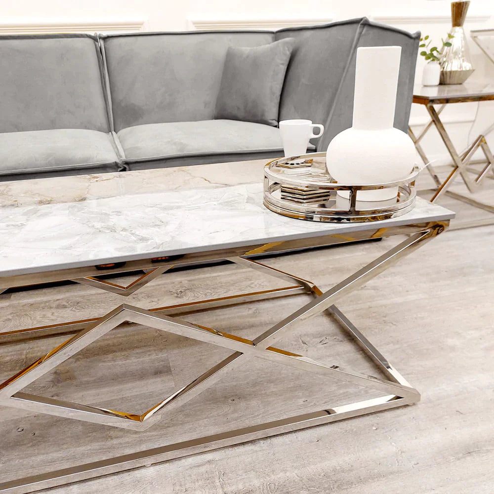 Plush-CT-33 Chrome Coffee Table with Stomach Ash Sintered Stone Top