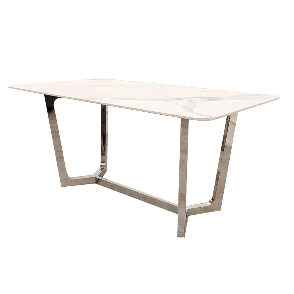 Plush-DT-03 1.6 Chrome Dining Table with Polar White Sintered Stone Top