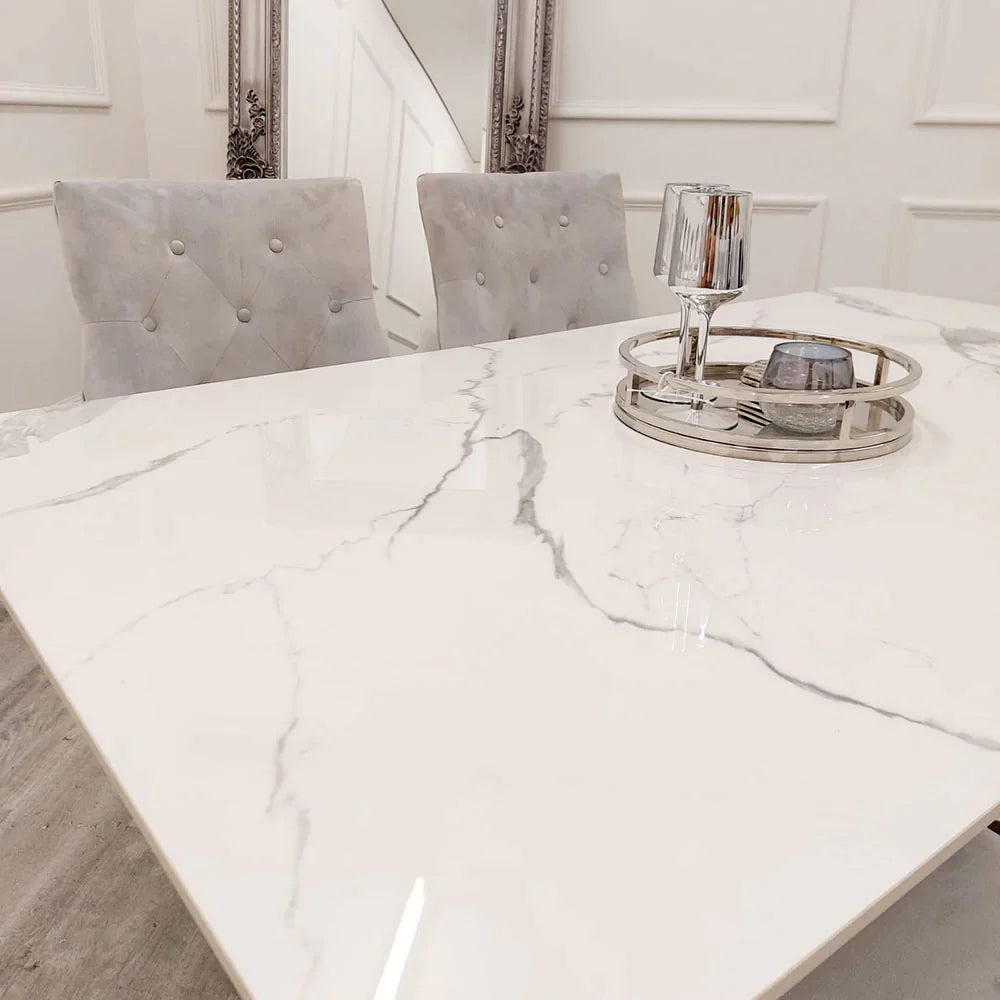 Plush-DT-03 1.6 Chrome Dining Table with Polar White Sintered Stone Top