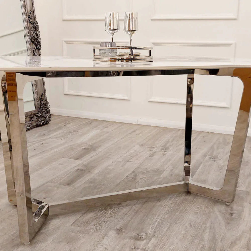 Plush-DT-03 1.6 Chrome Dining Table with Polar White Sintered Stone Top