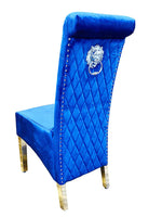 Load image into Gallery viewer, Plush-DC-25 Navy Colour Chrome Leg Lion Knocker Dining Chair
