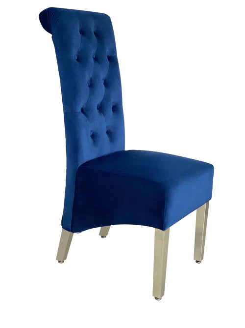 Plush-DC-25 Navy Colour Chrome Leg Lion Knocker Dining Chair