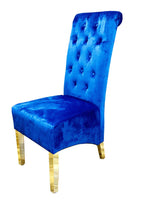 Load image into Gallery viewer, Plush-DC-25 Navy Colour Chrome Leg Lion Knocker Dining Chair
