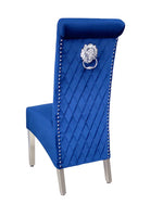 Load image into Gallery viewer, Plush-DC-25 Navy Colour Chrome Leg Lion Knocker Dining Chair
