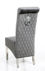 Load image into Gallery viewer, Plush-DC-25 Grey Colour Chrome Leg Lion Knocker Dining Chair
