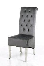 Load image into Gallery viewer, Plush-DC-25 Grey Colour Chrome Leg Lion Knocker Dining Chair
