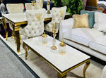 Load image into Gallery viewer, Plush-DT-13 120cm Cream &amp; Gold Frame Marble Table
