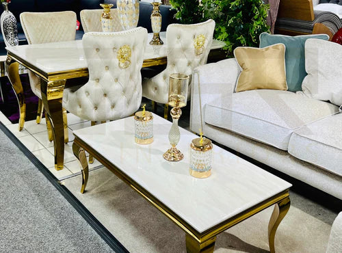 Plush-CT-13 Cream & Gold Frame Marble Coffee Table