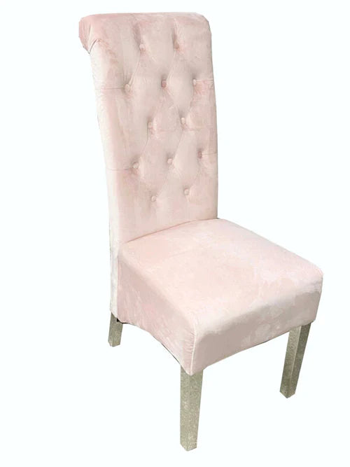 Plush-DC-25 Pink Colour Chrome Leg Lion Knocker Dining Chair