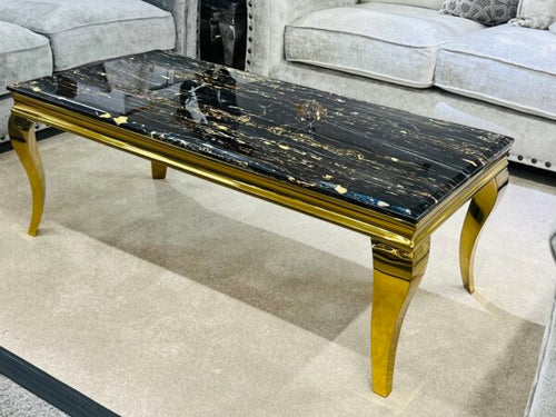 Plush-DT-13 180cm Gold Frame Marble Table (Black & Gold)