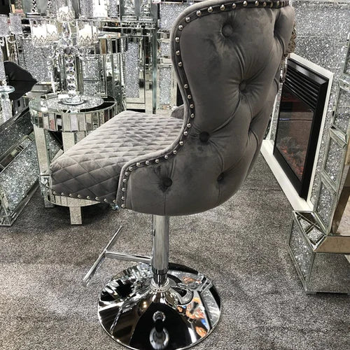 Plush-BS-27 Grey Velvet Bar Stool